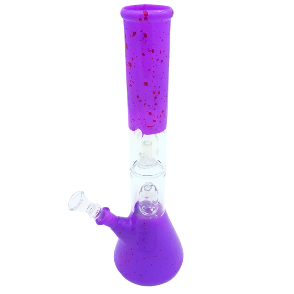 Double dome percolator glass water pipe with dual chamber filtration system, durable borosilicate build, designed for smooth, cooled, and clean vapor hits.