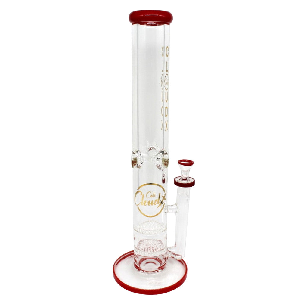 Double Honeycomb Straight Water Pipe by Cali Cloudx featuring dual honeycomb percolators, straight tube design, and durable glass construction.