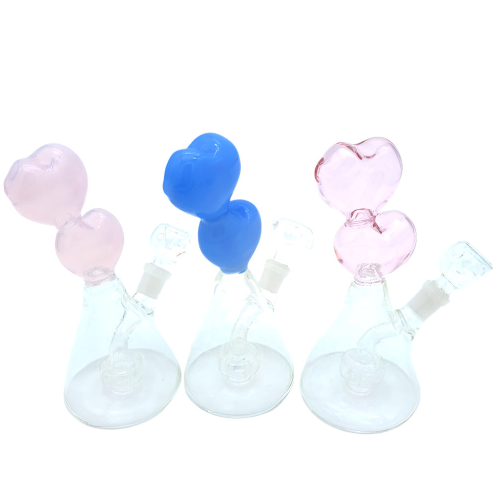 Double heart solid color design dab rig water pipe with bowl