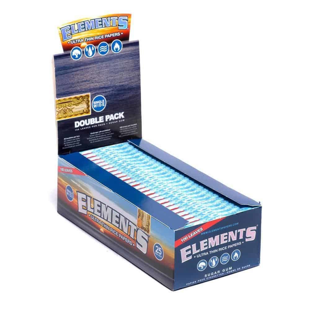 Elements Single Wide Double Pack Papers 25 count, ultra-thin slow-burning rolling papers designed for smooth, even, and consistent rolling performance.