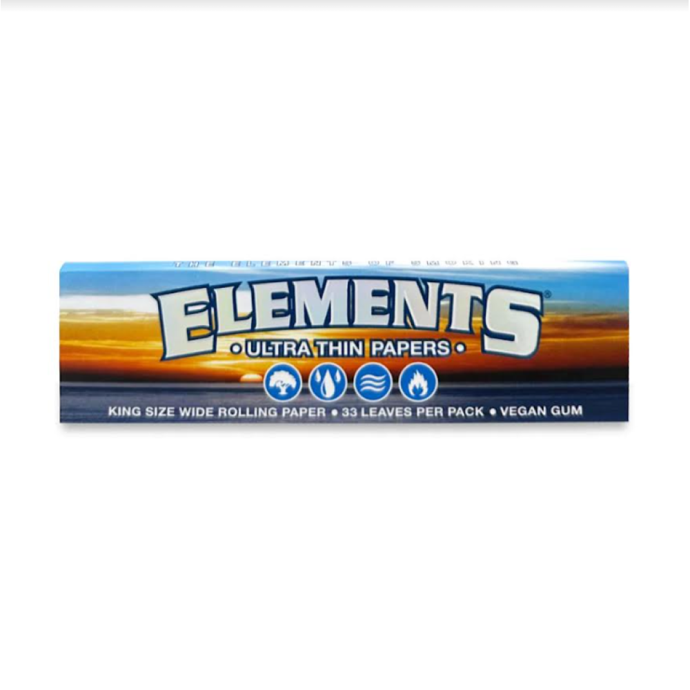 Elements Ultra Thin Papers King Size Wide with ultra-thin slow-burning paper, natural gum line, and premium quality design for smooth rolling.
