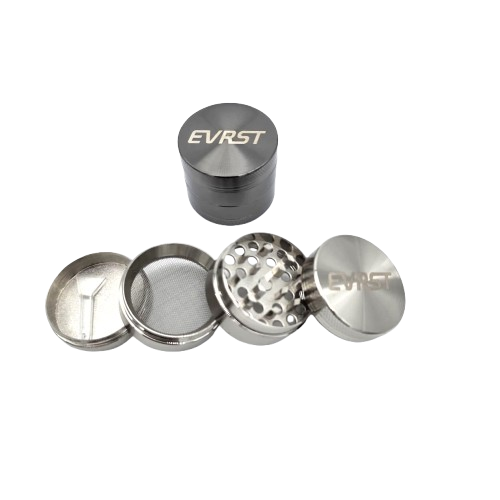 Evrst 4 Part Zinc Heavy Duty Grinder made from durable zinc alloy with sharp teeth, magnetic lid, and pollen catcher