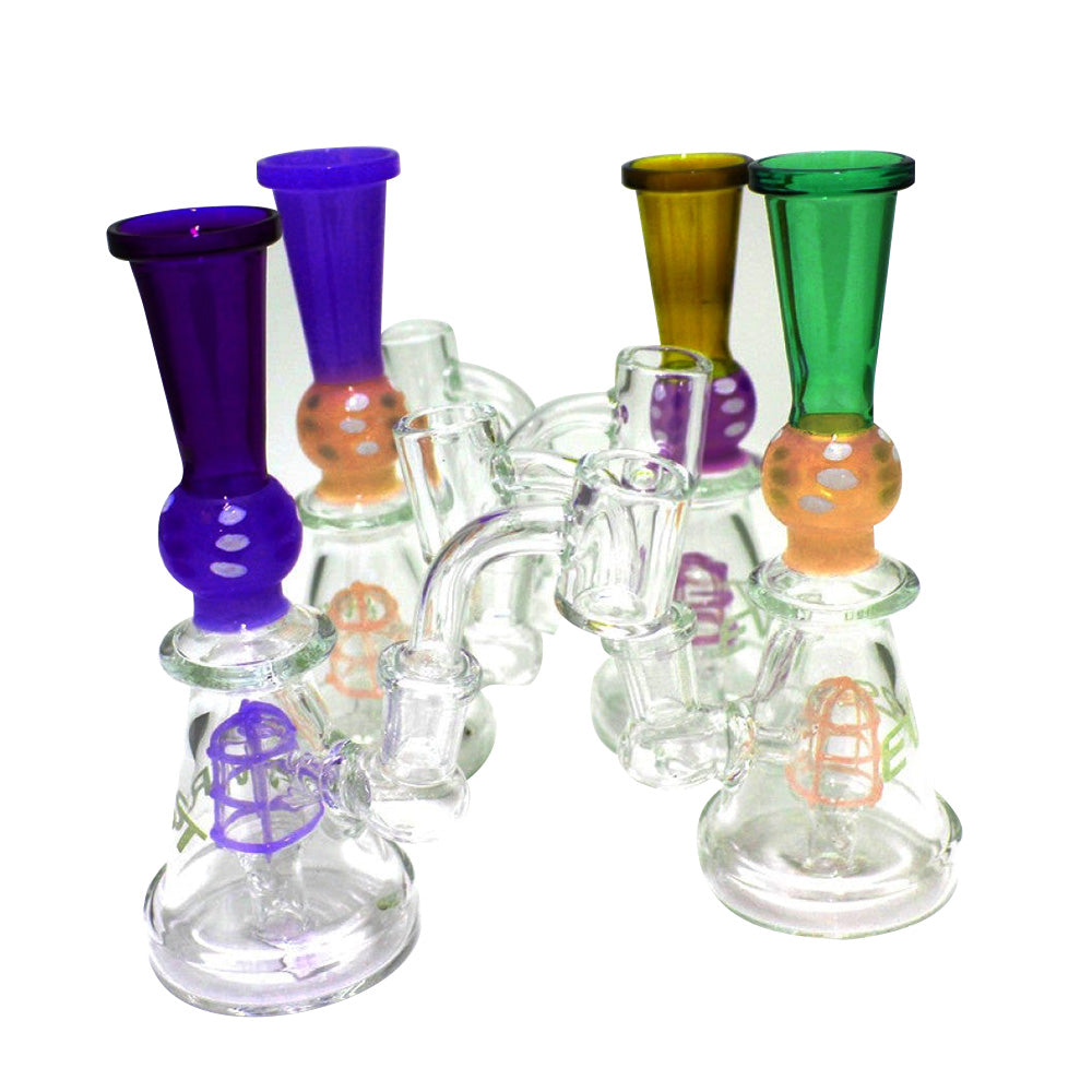 EVRST dotted color design dab rig water pipe with 14mm male banger, durable glass construction with water filtration and stylish dotted pattern finish.