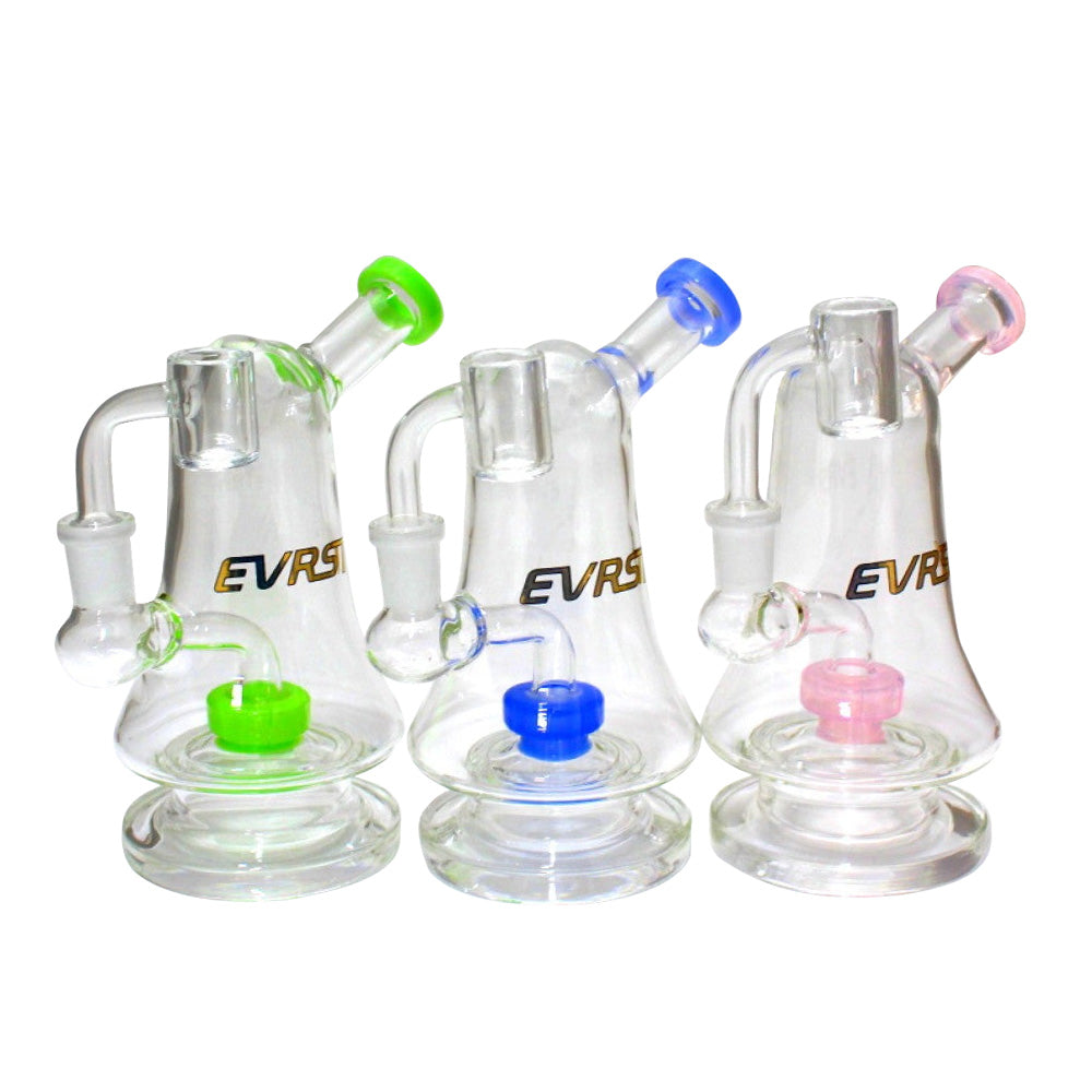 EVRST side arm dab rig water pipe with 14mm male banger, durable borosilicate glass construction with smooth water filtration and compact design.