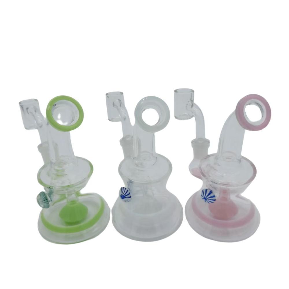 Fancy button design dab rig water pipe made from durable borosilicate glass with 14mm male banger for smooth vapor and stable concentrate use.