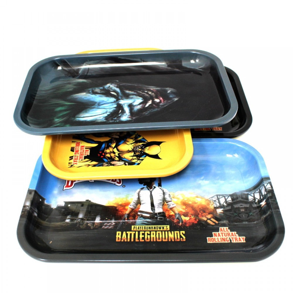 Fancy metal rolling tray carton design medium size with durable metal body, smooth surface, and stylish printed artwork for easy daily use.
