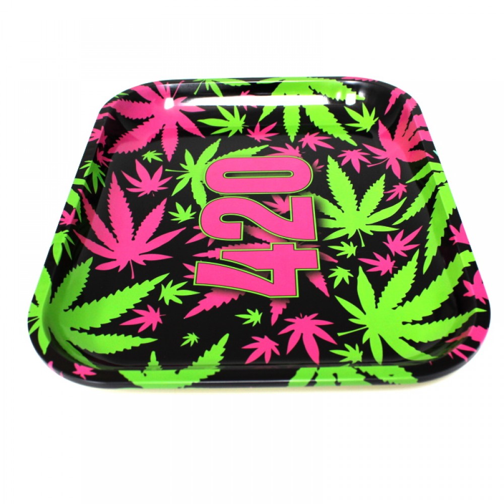 Large fancy metal rolling tray with durable construction, smooth surface, and raised edges for organized, stylish, and easy workspace use.