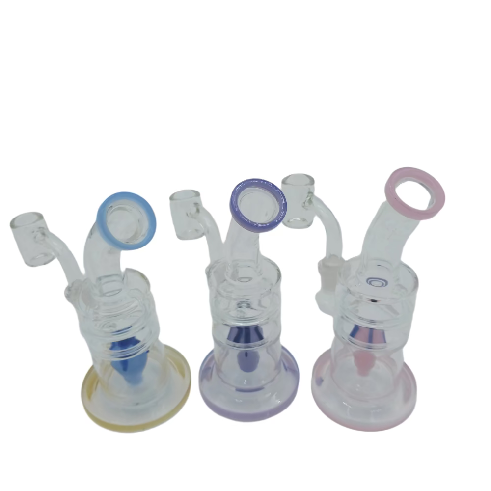 Flat bottom fruit tube color dab rig water pipe made from durable borosilicate glass with 14mm male banger for smooth and flavorful concentrate use.