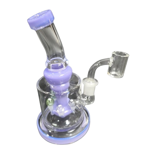 Flat bottom mushroom percolator glass dab rig water pipe with 14mm male banger, designed for stable use, smooth diffusion, and clean vapor delivery.