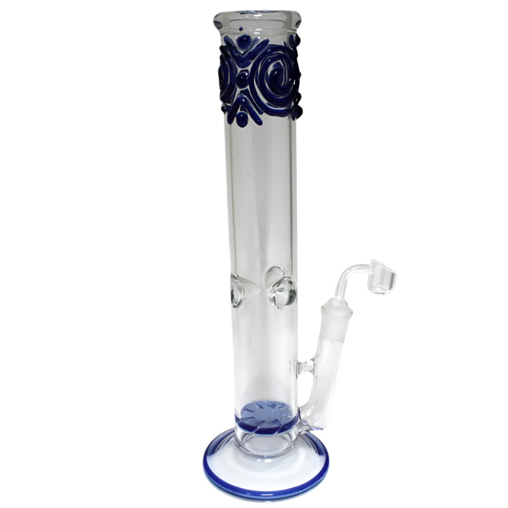 Flat Bottom Straight Design Water Pipe with 18MM Male Banger featuring durable glass construction, glass-on-glass connection, and smooth filtration performance.