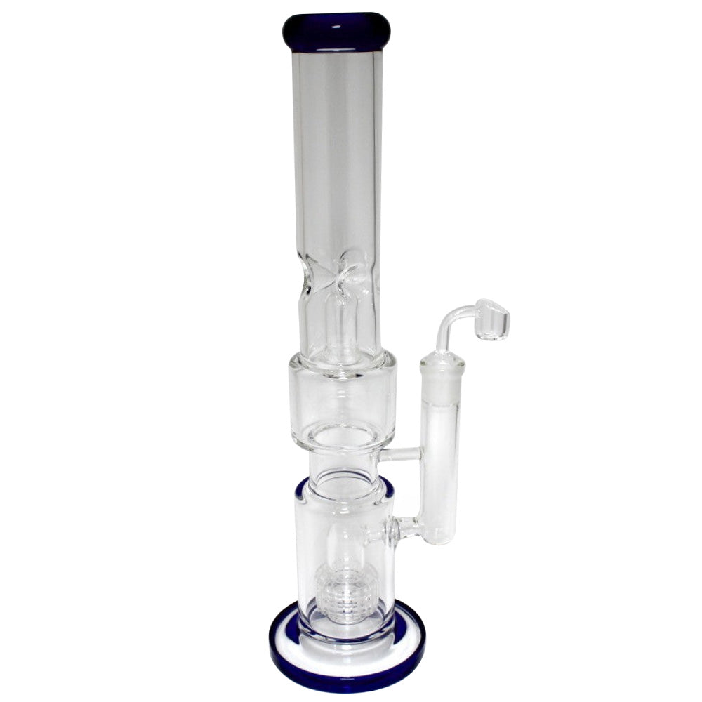 Flat bottom straight diamond cut percolator water pipe with banger featuring durable glass construction stable base advanced filtration system and smooth airflow performance.