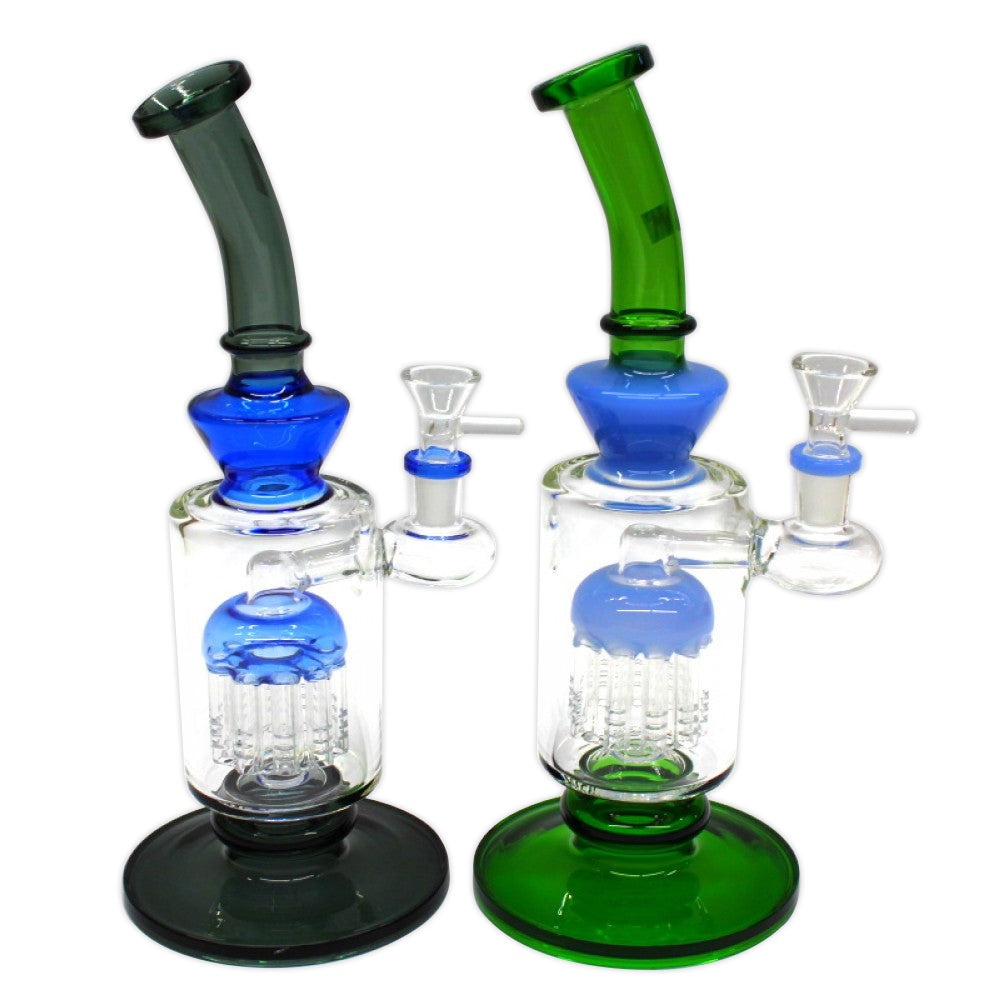 Flat bottom tree percolator water pipe featuring durable glass construction, stable base, and smooth filtration system.