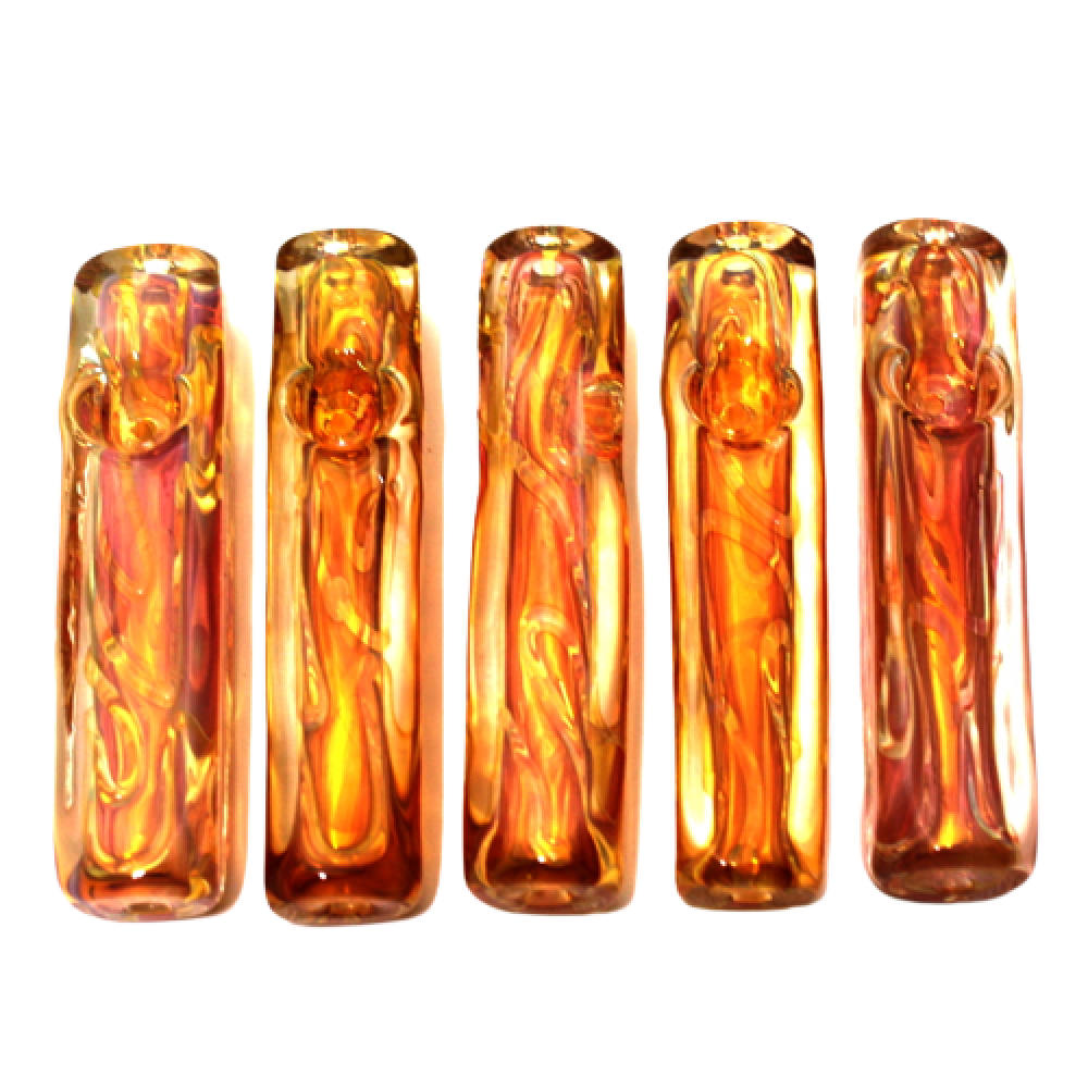 Flat style gold fumed heavy duty glass hand pipe crafted from thick premium glass with a durable build and elegant fumed finish.