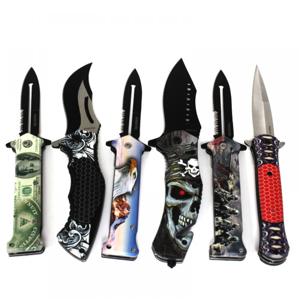 Folding knife assorted style with pocket clip, compact and durable utility knife, 1 piece per pack for everyday carry and outdoor use.