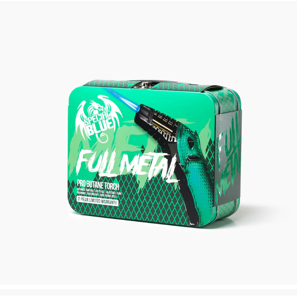 Full Metal Pro Torch Toolbox Kit featuring all-metal construction torches, powerful windproof jet flames, refillable butane design, and a rugged storage toolbox for organized use.