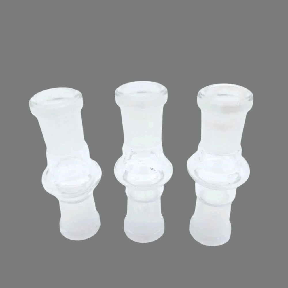 Glass adapter 14mm female to female connector for water pipes, durable construction ensuring secure connection and smooth airflow performance.