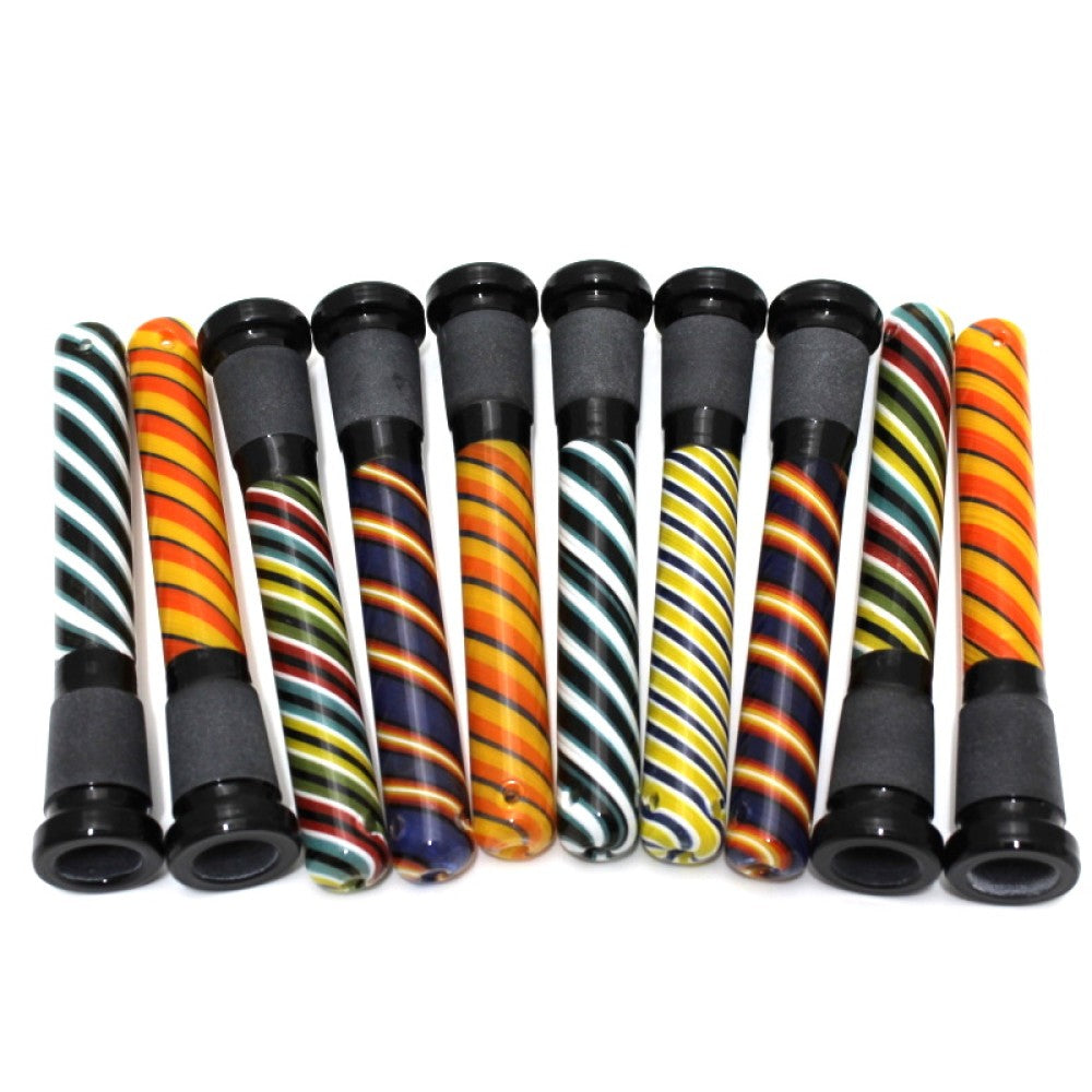 Vibrant glass downstem converter 18MM male to 14MM female for smooth airflow and durability.