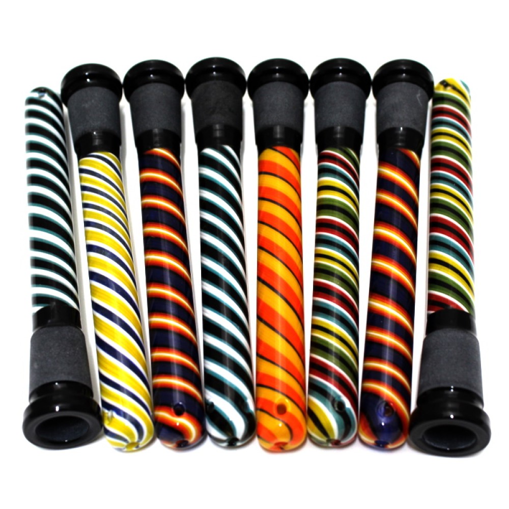 Glass downstem converter 18MM male to 14MM female with vibrant color design and strong fitting.