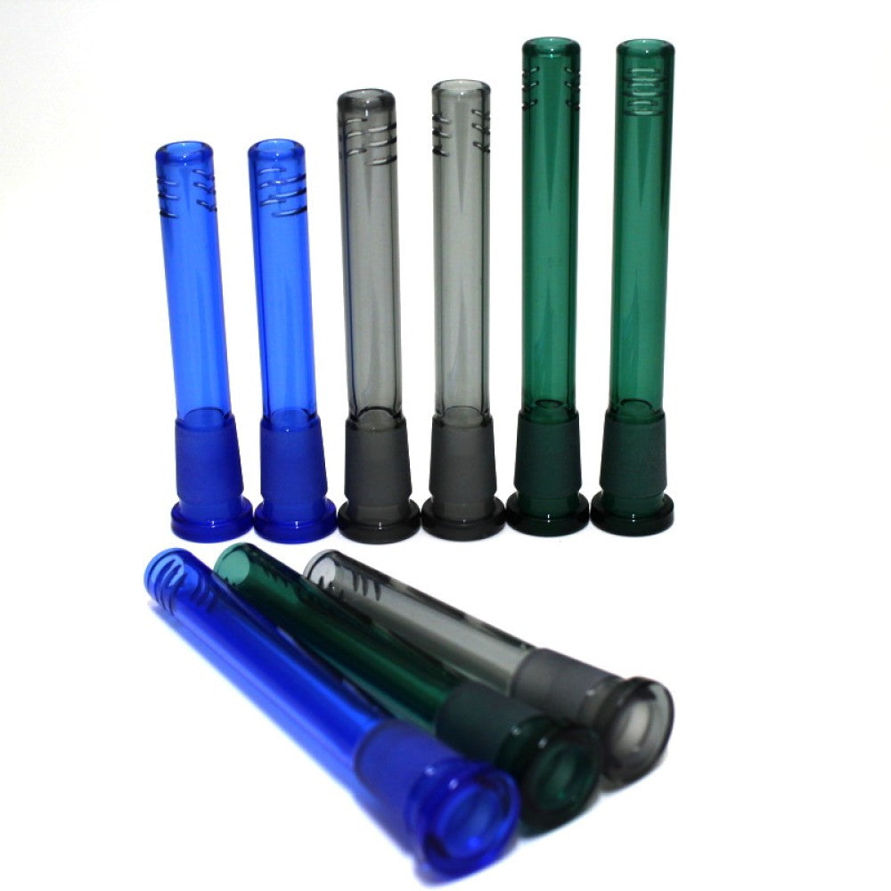 Clean design glass downstem converter 18MM male to 14MM female for smooth airflow and stability.