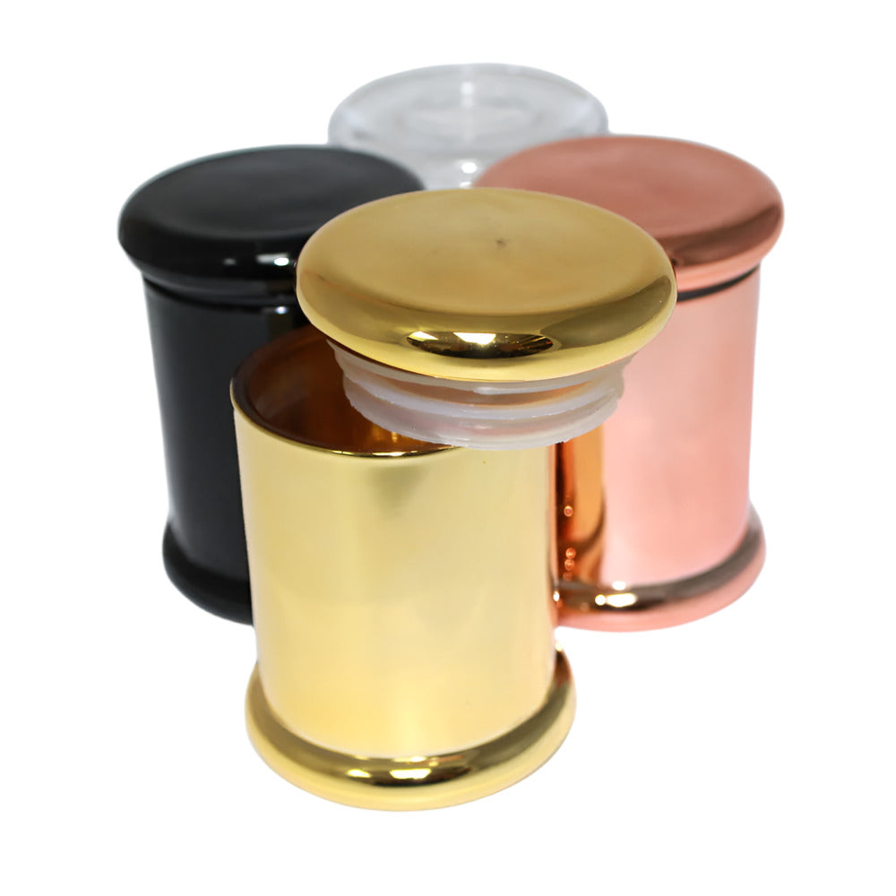 Small glass jar with assorted color lid, durable clear glass body, secure closure, and compact storage design for everyday use.