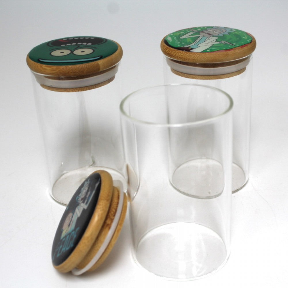 Medium glass jar with assorted top sticker design, durable clear glass body, secure lid, and decorative storage container for everyday use.