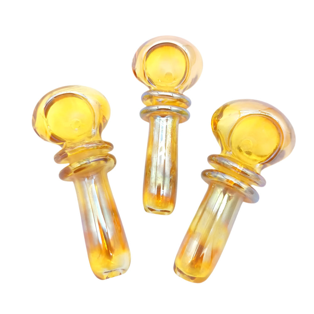 Gold Color Glass Hand Pipe made from durable borosilicate glass with elegant gold finish design, compact, heat-resistant, and easy to use pipe.