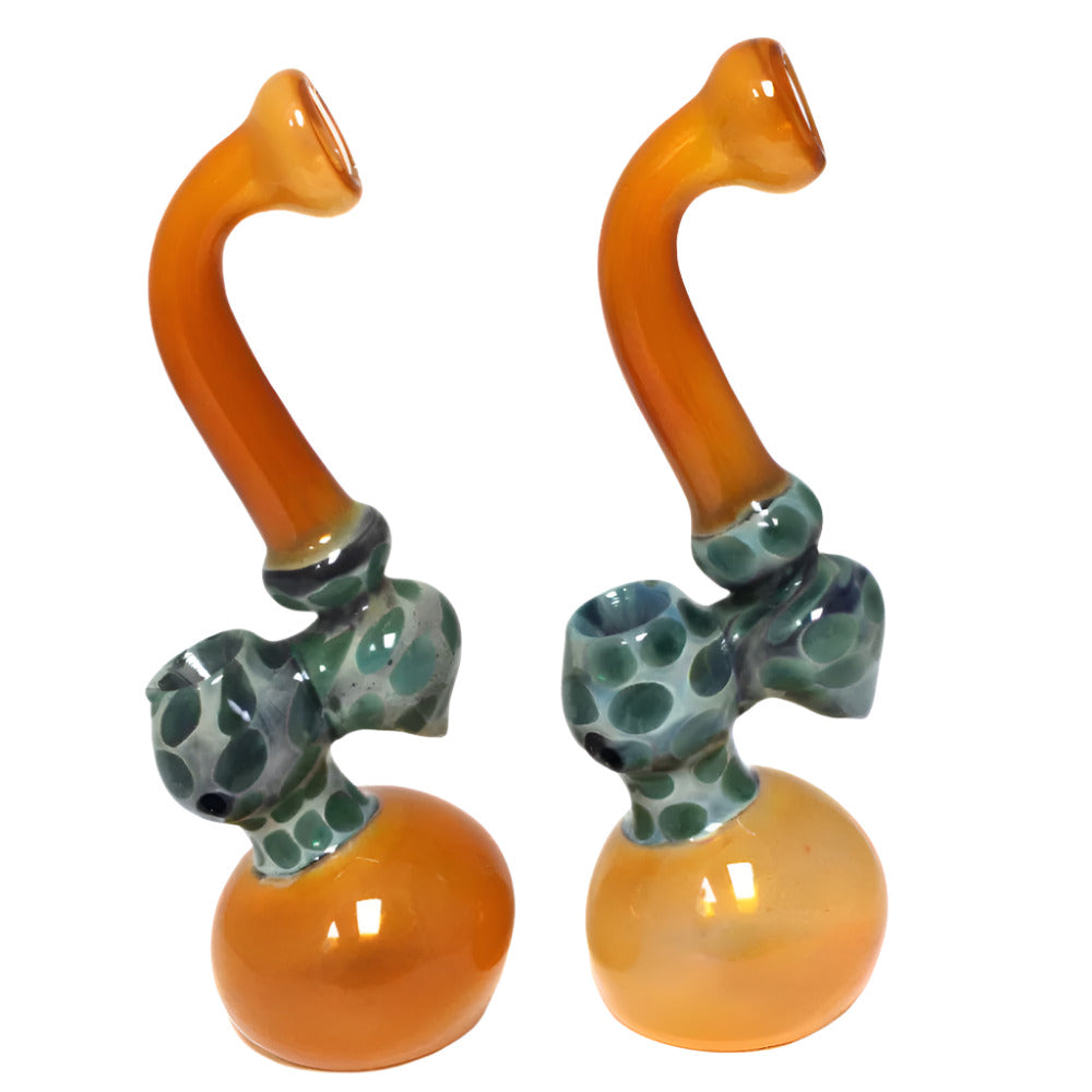 Large gold fumed bubble art Sherlock style heavy-duty glass bubbler with unique handcrafted design for smooth smoke filtration and premium use.
