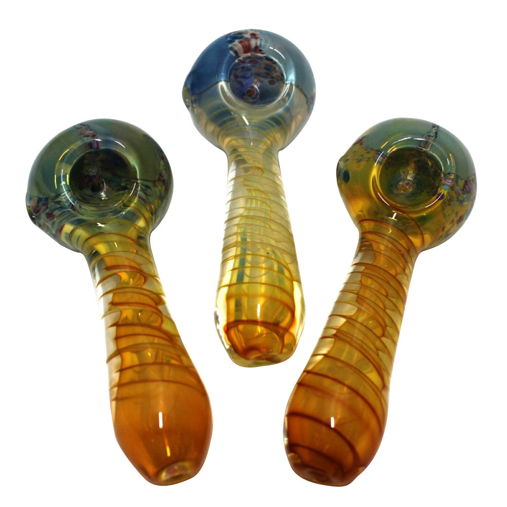 Gold Fumed Head Color Extra Heavy Duty Glass Hand Pipe with Thick Borosilicate Glass and Color Changing Gold Fumed Design