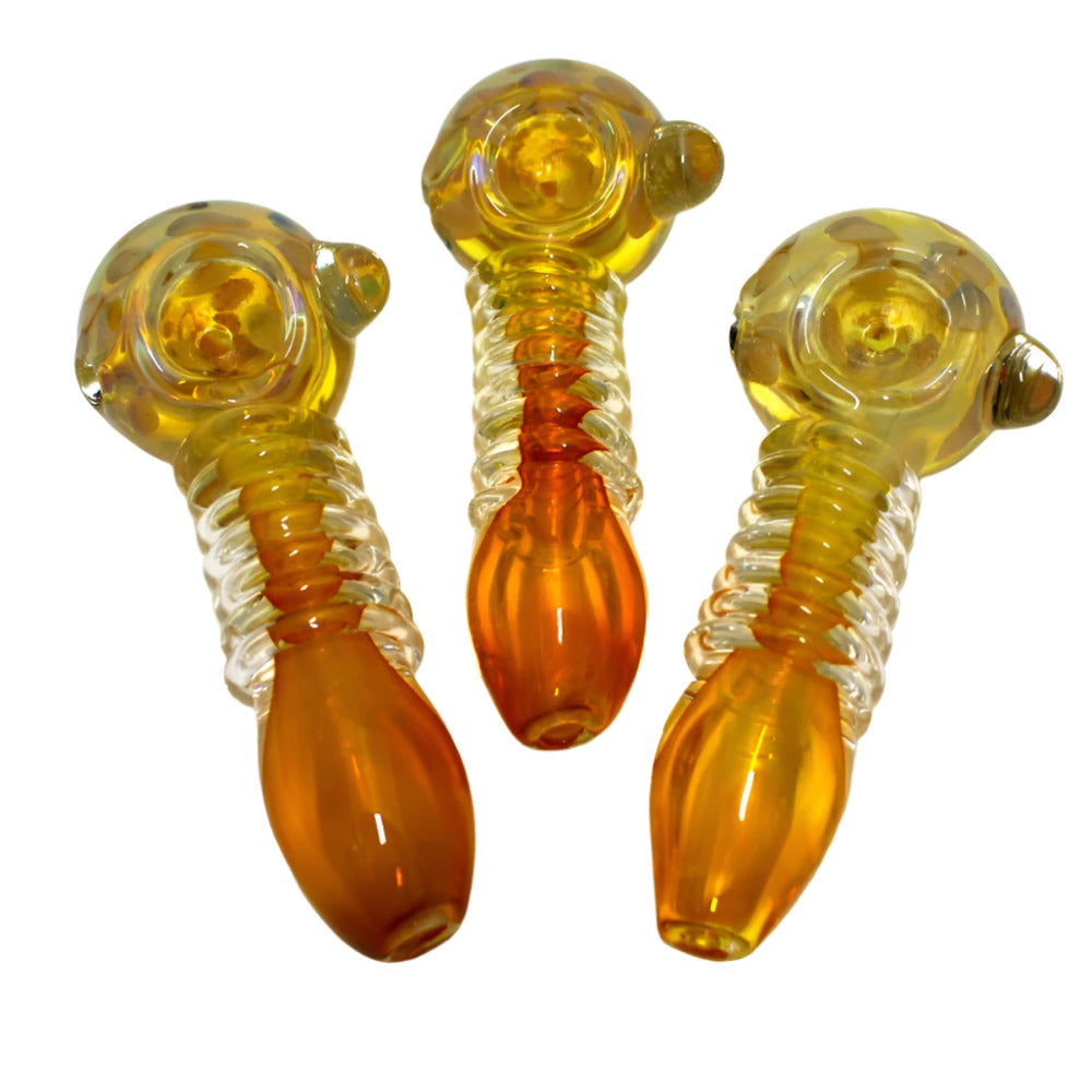 Gold Fumed Ribbed Design Heavy Duty Glass Hand Pipe with durable glass construction, gold fumed accents, ribbed texture, and smooth airflow