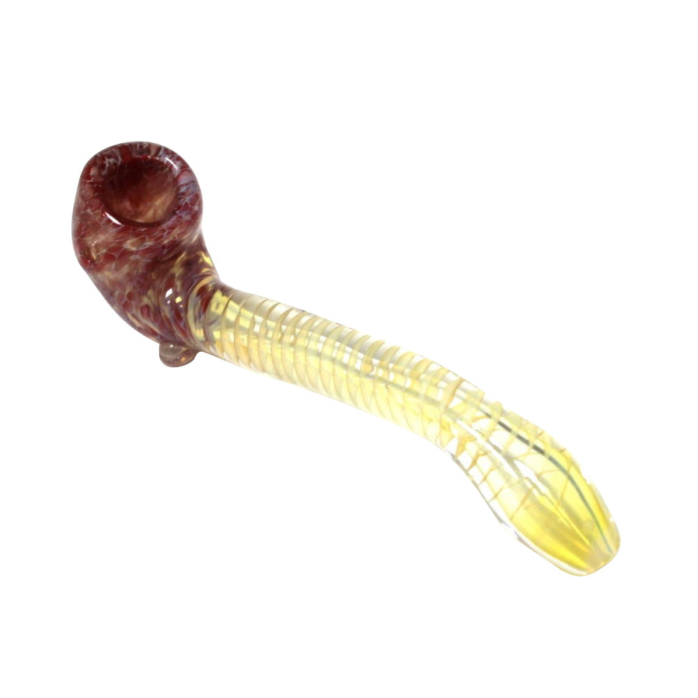 Gold Fumed Inner Swirl Sherlock Glass Pipe with Artistic Internal Swirl Design and Classic Curved Shape.