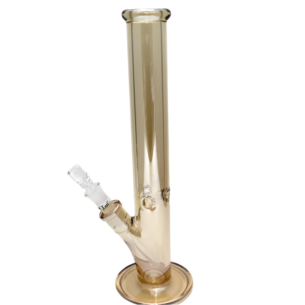 Gold color straight shooter heavy water pipe with glass on glass connection, durable thick glass construction and smooth filtration for clean smoking experience.