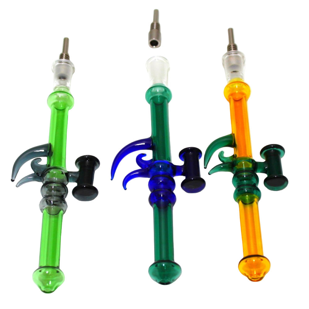 Gun Shape Straw Kit with 10mm Titanium Nail featuring durable glass straw design and portable dabbing accessory kit