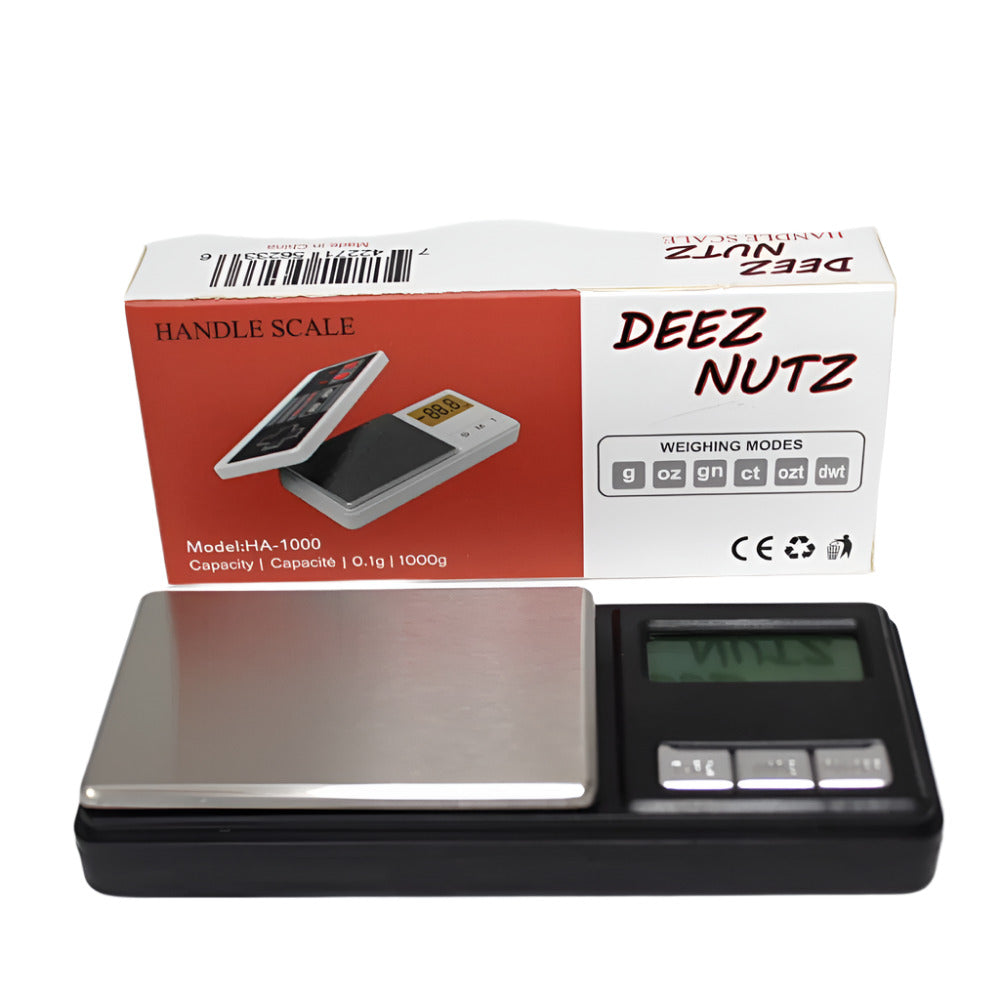 HA-1000 handle scale, 1000g capacity with 0.1g precision, compact digital design with LCD display for accurate portable weighing.