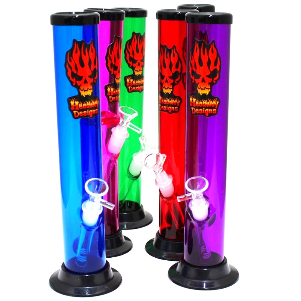 Headway Designs acrylic straight water pipe with glass downstem and 14mm male bowl, durable acrylic body with smooth glass-on-glass filtration system.