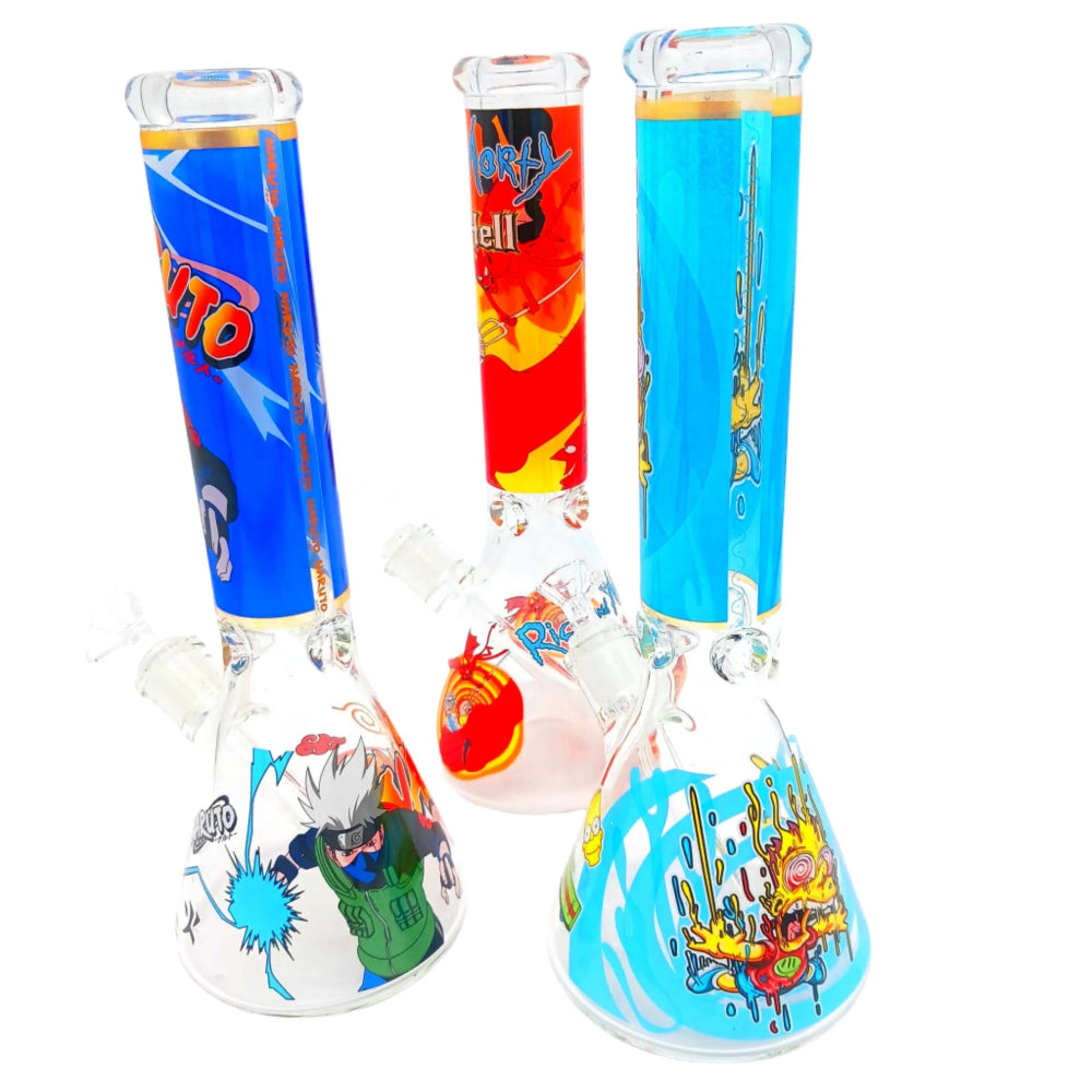 Heavy beaker decal design glass water pipe with durable thick glass, stable base, and smooth water filtration for a clean smoking experience.