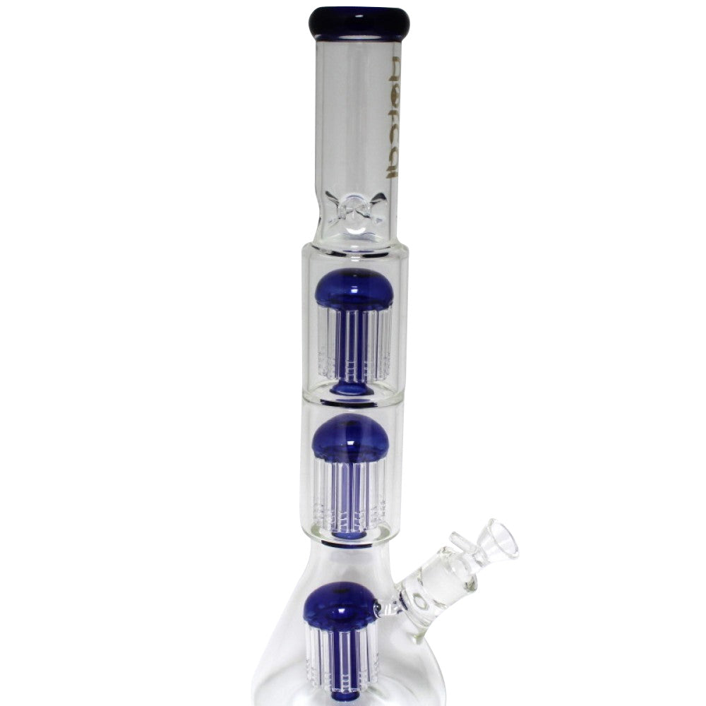 Heavy beaker water pipe with triple tree percolator featuring thick glass construction advanced filtration system and smooth airflow for cool and clean hits.