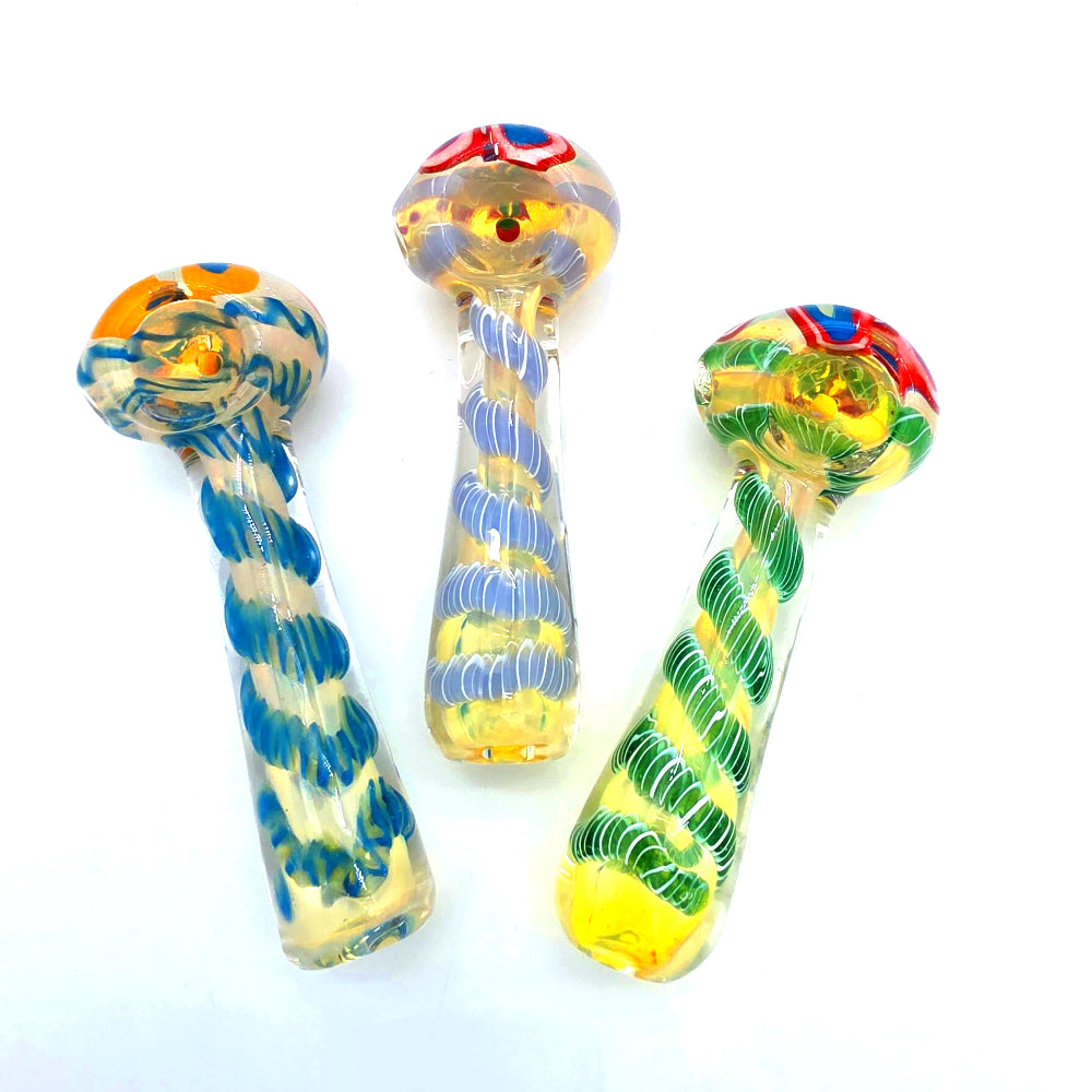 Swirl color heavy duty glass hand pipe made from thick durable glass with vibrant swirl pattern, compact design, and smooth airflow for easy use.