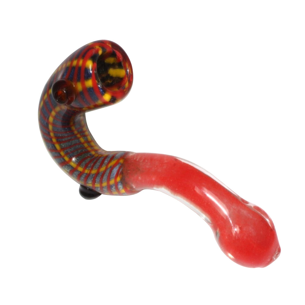 Multi Swirl Color Heavy Duty Sherlock Glass Pipe with Vibrant Handcrafted Design and Thick Durable Glass Construction