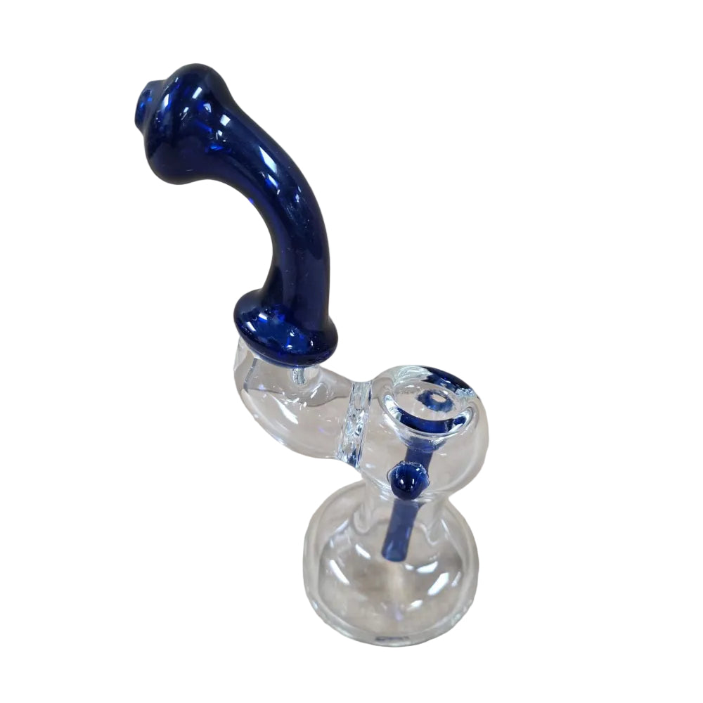 Decorative transparent glass bubbler with blue tube sherlock style design built for durability and smooth performance