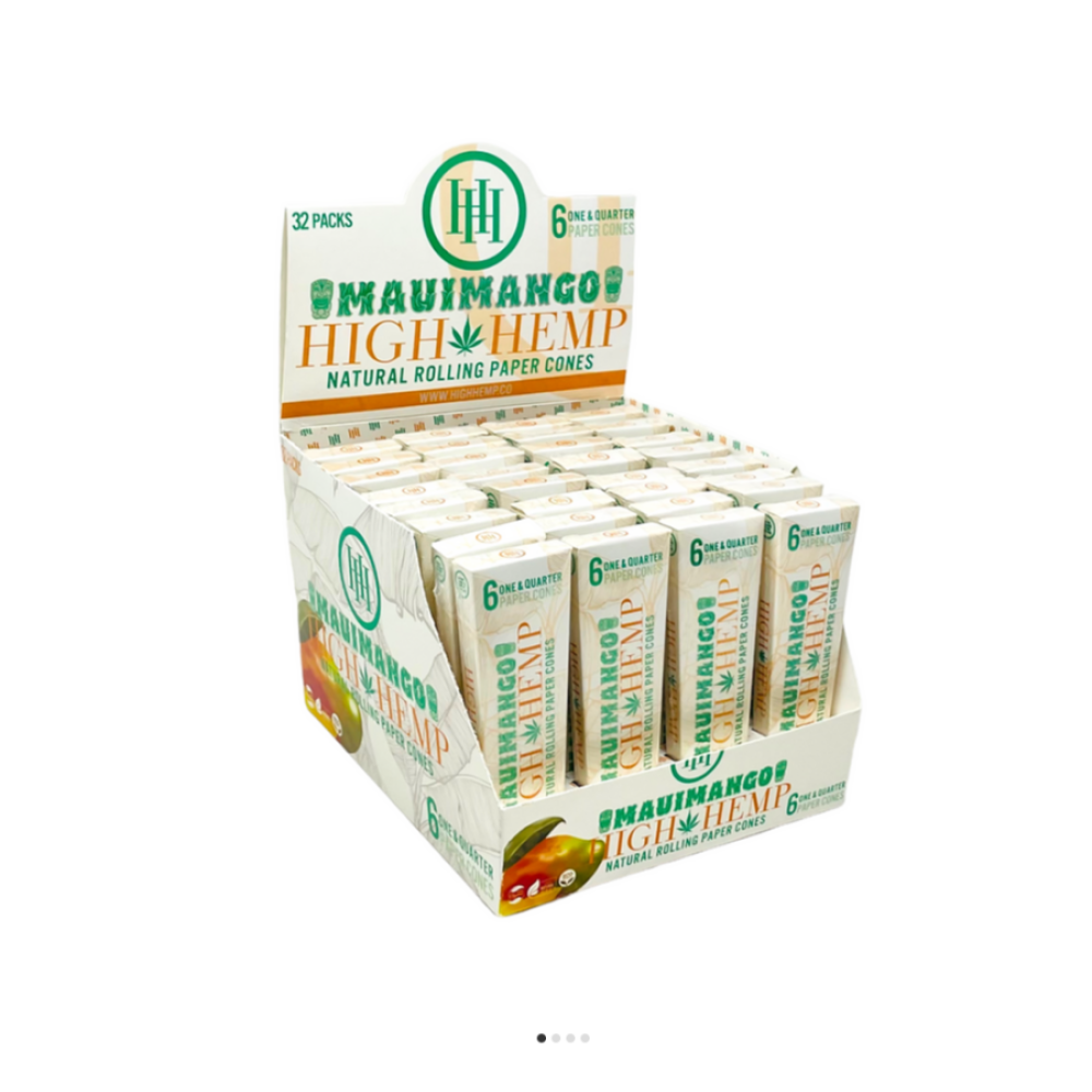 High Hemp 1 1/4 pre-rolled cones made from natural hemp paper, designed for easy filling, smooth draws, and a clean, slow-burning smoking experience.