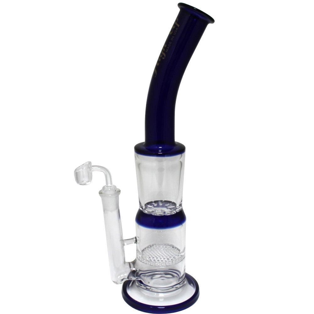 High Up USA Made honey comb design water pipe with 18MM male banger featuring premium glass construction advanced honeycomb filtration system and smooth airflow performance.