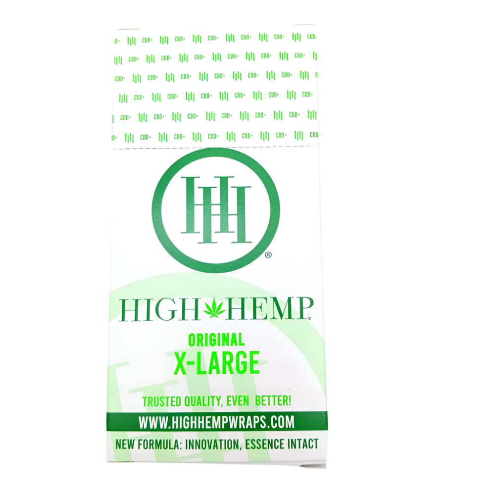 Hight Hemp Original X-Large wraps, 15 pouches per box with 2 wraps per pouch, crafted for slow even burning, smooth rolling, and a natural hemp smoking experience.