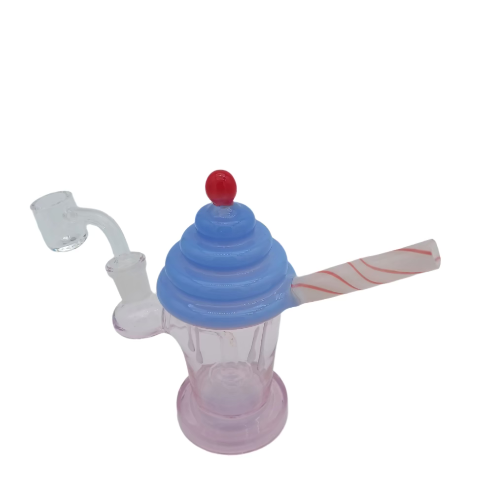 Ice cream glass dab rig water pipe featuring durable borosilicate construction and 14mm male quartz banger for smooth and flavorful vapor hits.