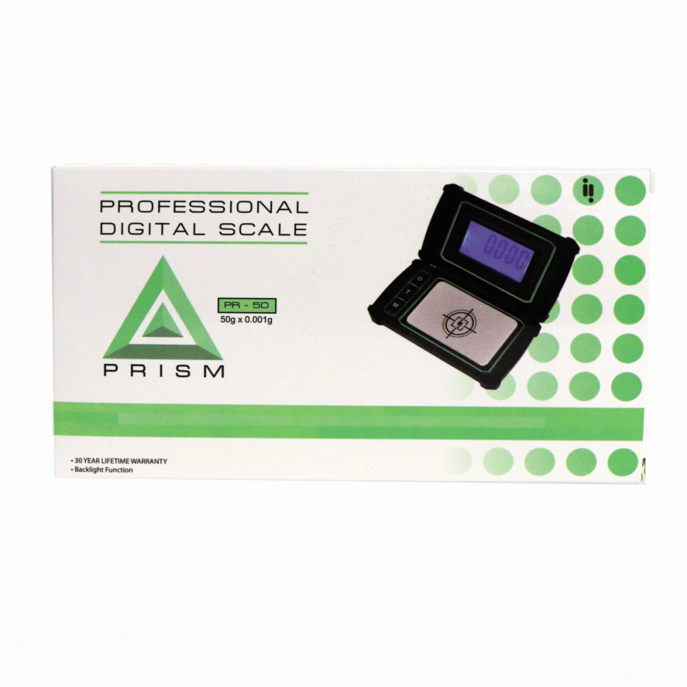 Infyniti Prism PR-50 pocket scale featuring LCD display and high accuracy 0.01g measurement system