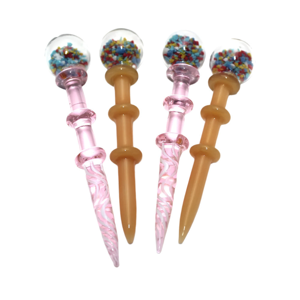 Inner confetti color glass dab tool with vibrant multi-color confetti design durable glass construction smooth handling tip ideal for concentrate use and precision dabbing.