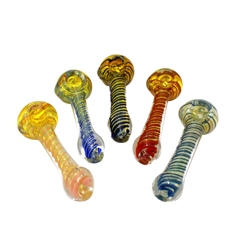 Inner Swirl Coil Design Thick Heavy Duty Glass Hand Pipe with handcrafted glass construction, internal swirl pattern, and durable thick build.