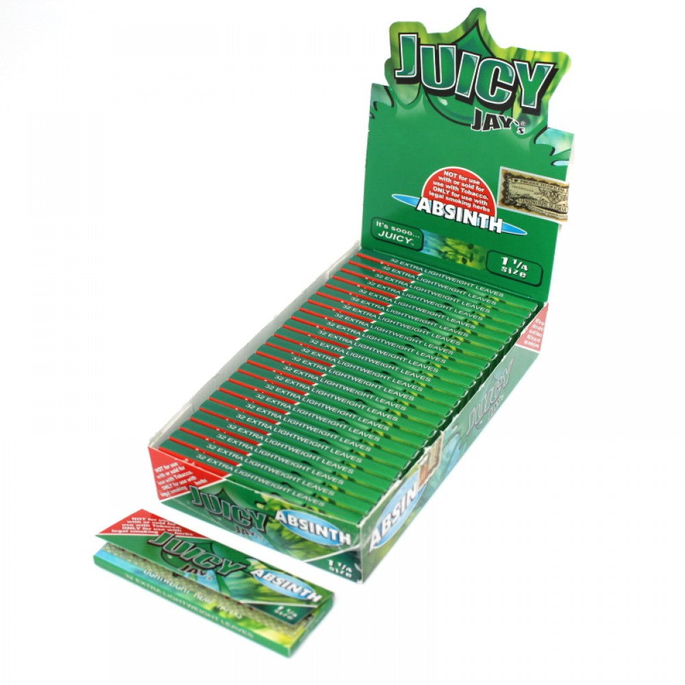 Juicy Jay’s flavored rolling papers 1 1/4 size, 24 count pack, high-quality printed rolling papers designed for smooth, even burning with enhanced flavor and aroma.