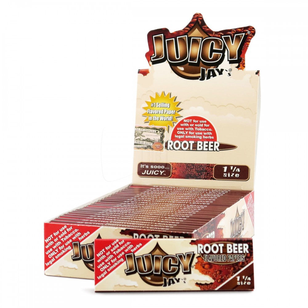 Juicy Jay’s 1 1/4 flavored rolling papers, 24 per pack, high-quality printed papers offering a slow, smooth burn with bold flavored smoking experience.