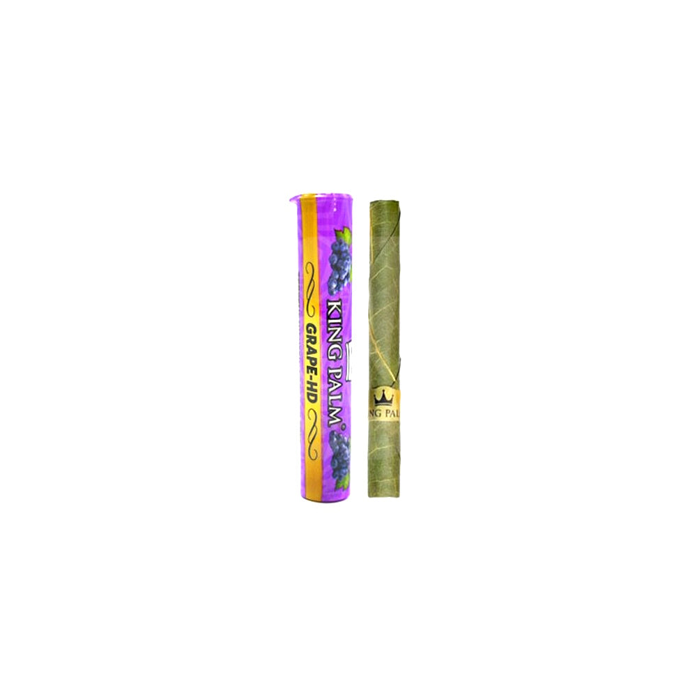 King Palm Grape HD 24 tubes per box, natural leaf pre-rolled cones with grape flavor, slow burning tobacco-free smoking tubes for easy use.