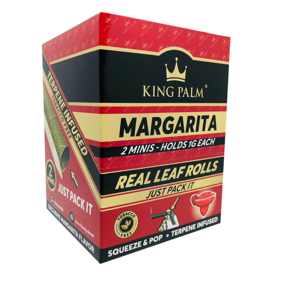 King Palm Margarita mini rolls 20ct squeeze & pop display, natural palm leaf pre-rolled cones with citrus flavor, slow-burning smooth smoking design.